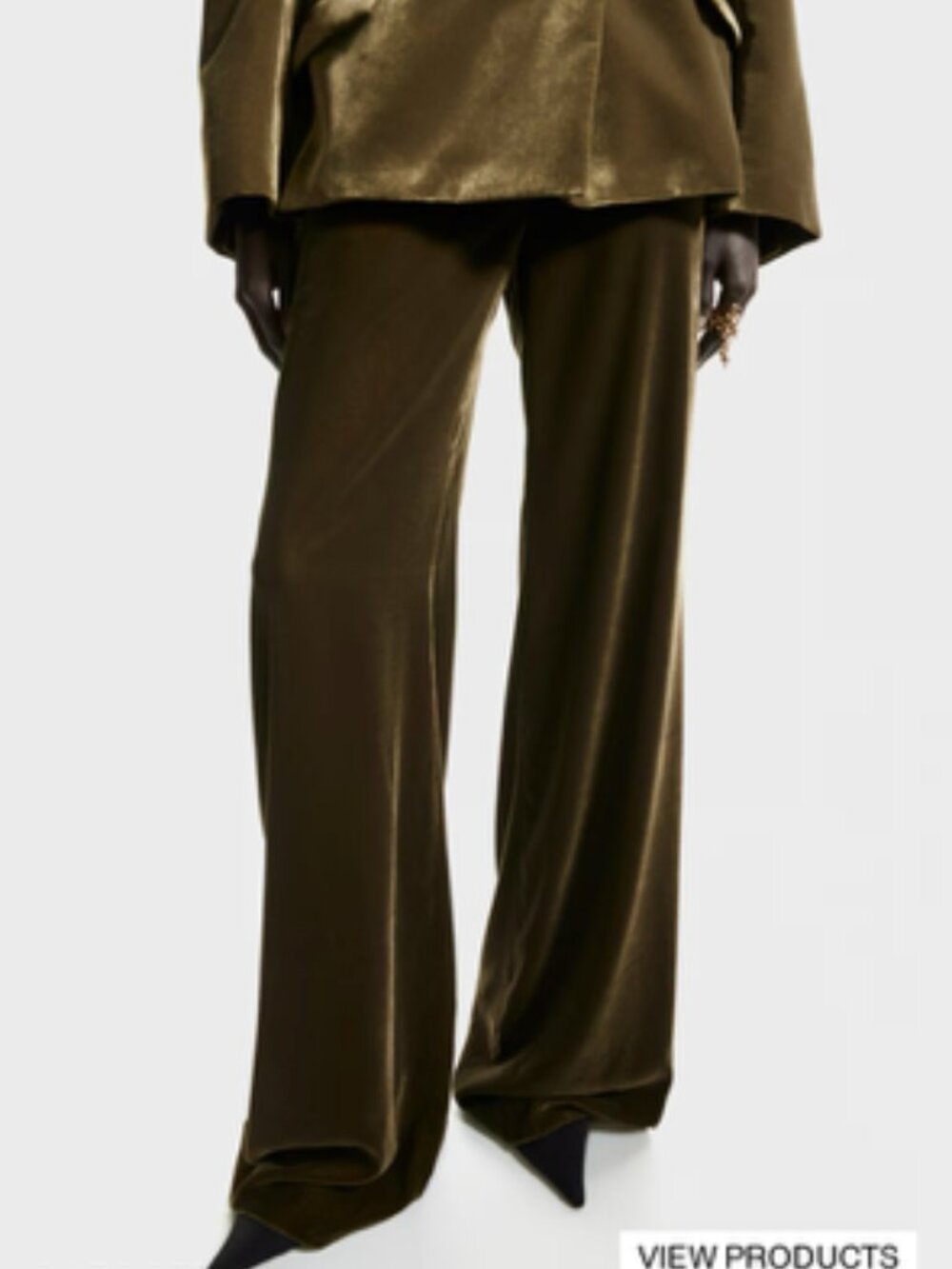 H&M Edition Olive Green Velvet Wide Leg Trouser